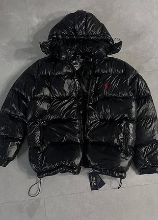 Мужской зимний пуховик polo ralph lauren черный куртка теплая поло ральф лорен с капюшоном l (b)