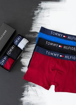 Мужской набор батальных трусов tommy hilfiger 3 шт разноцветные комплект томми хелфигер боксеры батальные 2xl (b)