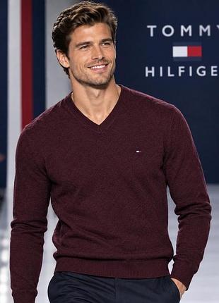 Светр • чоловічий • tommy hilfiger • бордовий • розмірs- m • бавовна з кашеміром