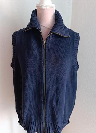 Вязаный темно-синий жилет на молнии cassani, 100% хлопок, размер 48 (l)