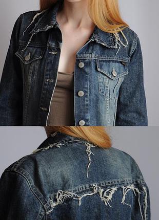 Куртка джинсова distressed з бахромою freeman t. porter s рваностями джинсівка денім жакет осінь весна демісезонна пряма вільна жіноча