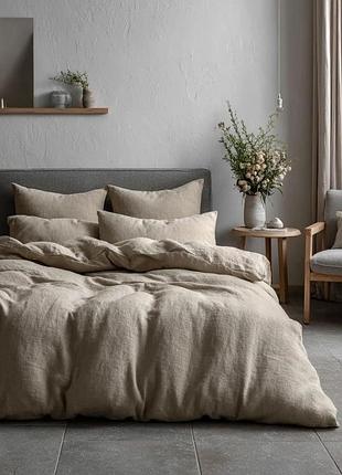 Комплект постільної білизни ecotton двоспальний сімейний 150х215 см теплий із фланелі однотонний бежевий beige