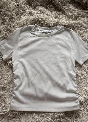 Біла футболка в рубчик із драпуванням на зав'язках zara, розмір m