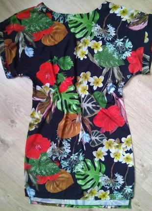 Чудесное прямое летнее миди платье new collection/яркий цветочный тропический принт