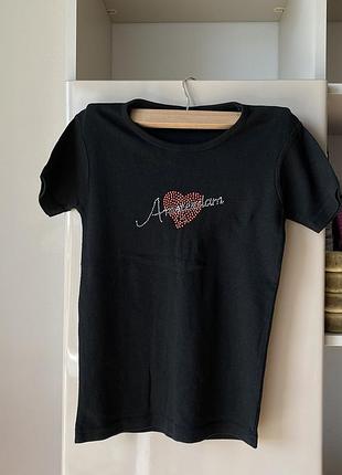 Футболка чёрная со стразами i love amsterdam