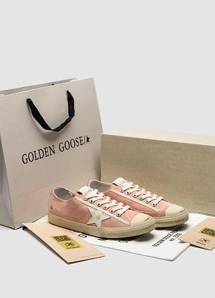 Golden goose v-star in pink suede with cream leather star