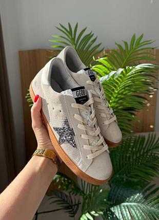 Golden goose super-star sneakers in pearl with glitter star