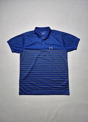 Under armour mens blue striped golf polo shirt loose fit size m
