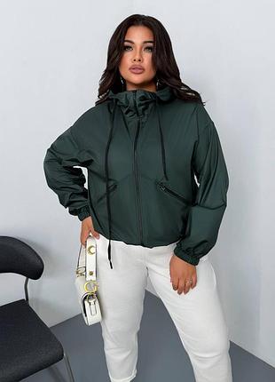 Жіноча спортивна вітровка oversize, легка куртка від вітру, плащівка, смарагд 42-60