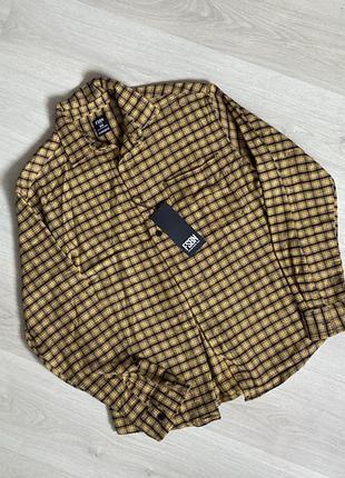 Сорочка в клітинку / тепла , fsbn oversized fit, жовто-чорна, розмір s, з біркою