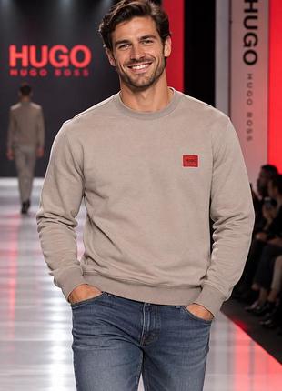 Чоловічий світшот hugo (hugo boss) бежевий xl- xxl бавовна