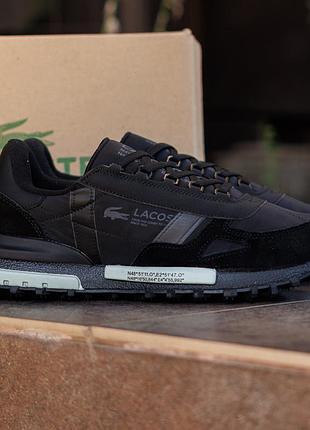 Мужские классические кроссовки lacoste elite active nd черные из натуральной кожи осенние городские на каждый день комфортные лакоста
