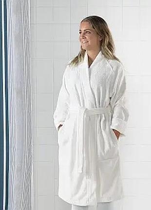 Білий махровий банний халат із зав'язками на талії та довгими рукавами ikea