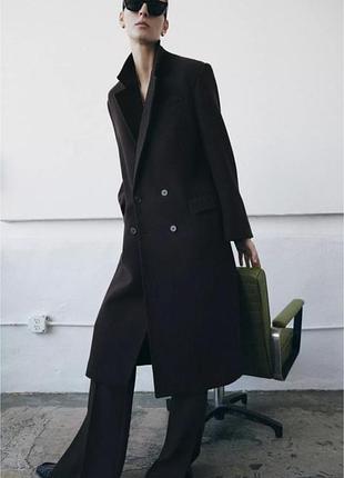 Двобортне пальто із вовни zara шоколадне пальто zara,