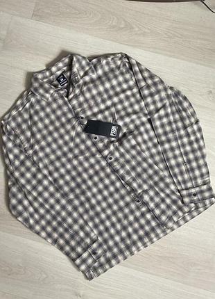 Чоловіча сорочка в клітинку  сорочка fsbn oversized fit, сіро-біла , розмір s, з біркою