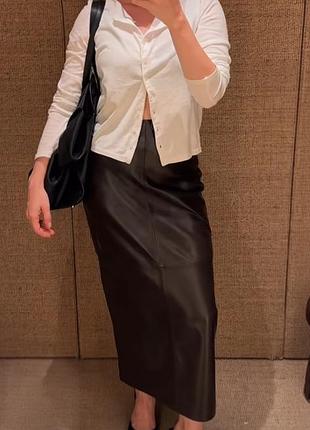 Коричнева спідниця з натуральної шкіри zara