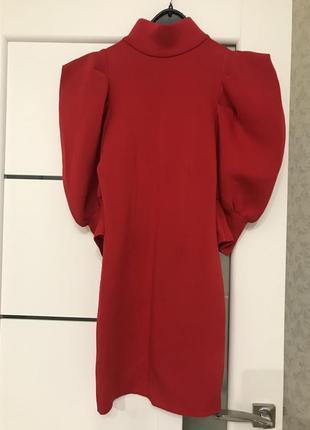 Стильное красное платье неопрен с объемными рукавами размер с новое2 фото