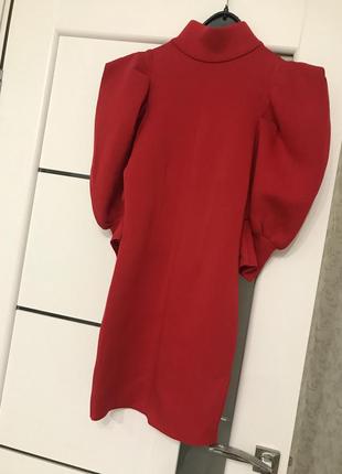 Стильное красное платье неопрен с объемными рукавами размер с новое1 фото