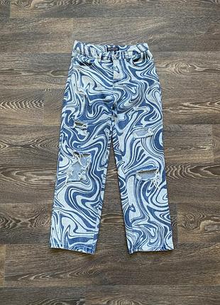 Прямі джинси з принтом, з порваними штанинами, shein, h&m