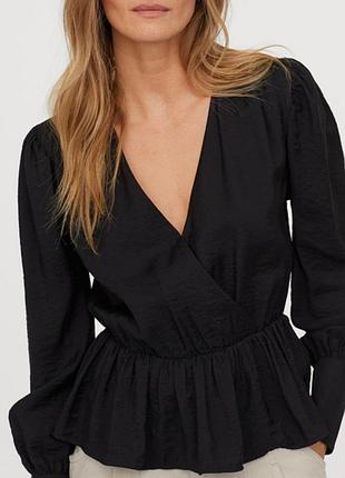 Стильная черная блузка от h&amp;m с невероятными рукавами на пуговицах, очень красивая блуза на запах