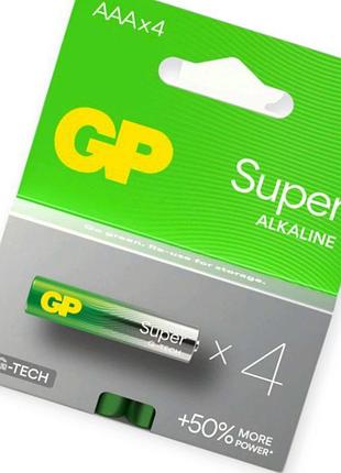 Батарейка aaa лужна 1.5v мініпальчик gp super g-tech alkaline 4шт блістер