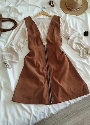 Коричневий вельветовий сарафан з блискавкою shein m