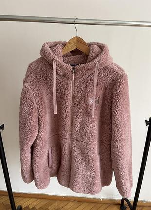 Куртка жіноча, демісезонна, reebok, з капюшоном, xl, тедді, пудрова