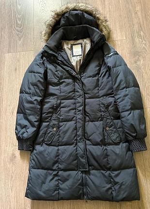 Длинное зимнее пальто-пуховик esprit с капюшоном