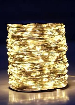 Светодиодная гирлянда «роса» 50 м, 500 led, серебряная провод, 8 режимов, теплый белый