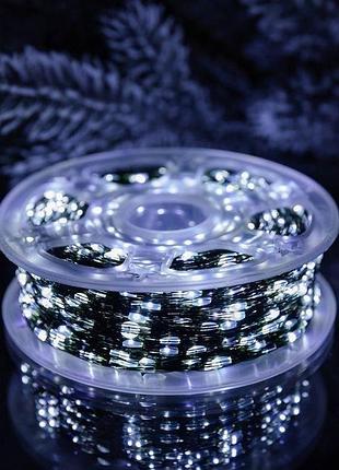 Светодиодная гирлянда «роса» 50 м, 500 led, зеленый провод, 8 режимов, холодный белый