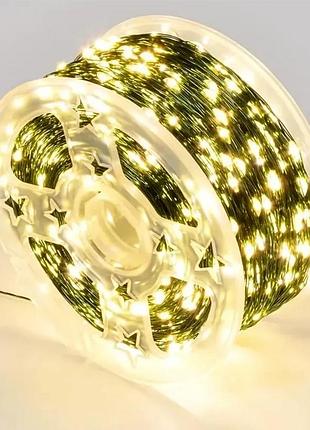 Светодиодная гирлянда «роса» 50 м, 500 led, зеленый провод, 8 режимов, теплый белый