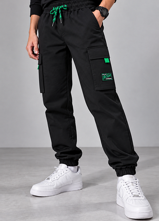 Спортивные штаны карго fashion wear 146-176, черные, 95% хлопок