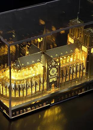 Металлический 3d конструктор собор парижской богоматери с подсветкой 115×45×70 мм — сборная модель нотр дам де пари