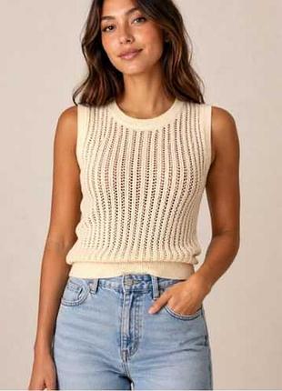 Uniqlo ажурний в’язаний топ без рукавів молочного кольору, р. s новий