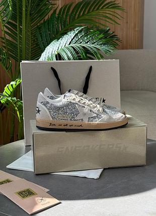 Golden goose ball star in silver glitter with ice-gray suede inserts