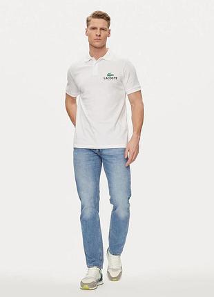 Чоловіча стильна футболка-поло з логотипом lacoste біла