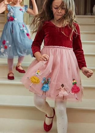 Красивое платье на девочку вельветовые с фатиновой юбкой с феями mini boden 8-9 лет