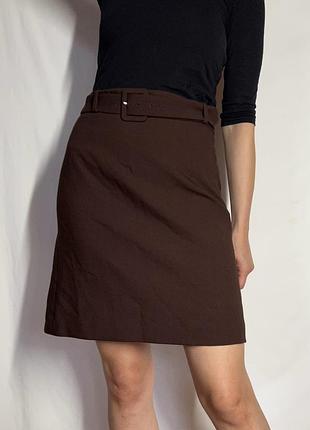Brown belted midi skirt т4  коричнева спідниця hallhuber з поясом