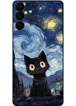 Силиконовый бампер чехол для samsung a27 с рисунком котик ван гог звездная ночь