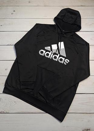 Чоловіча чорна спортивна худі з великим лого adidas адідас оригінал на флісі