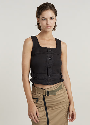 Женский черный джинсовый корсетный топ без рукавов жилет g-star raw оригинал | corset top dark black garment dyed | новый