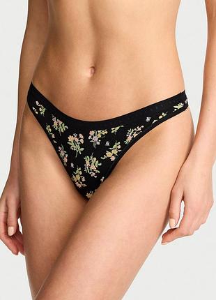 Черные трусики victoria's secret stretch cotton high-leg scoop thong panty оригинал