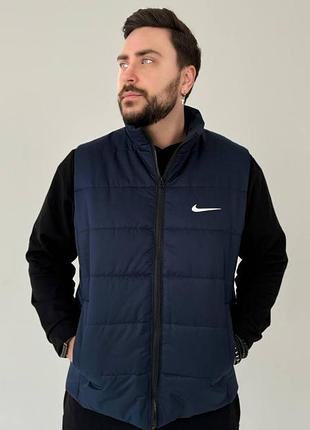 Мужская жилетка nike синяя без капюшона из плащевки безрукавка найк xxl (bon)