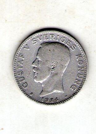 Швецияlineкороль густав v 1 крона 1924 год серебро 0.800, 7.5g, ø 25mm no2366