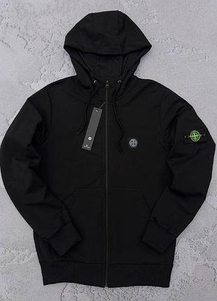Мужская кофта stone island черный весенняя осенняя зип худи стон айленд на молнии с патчем (b)