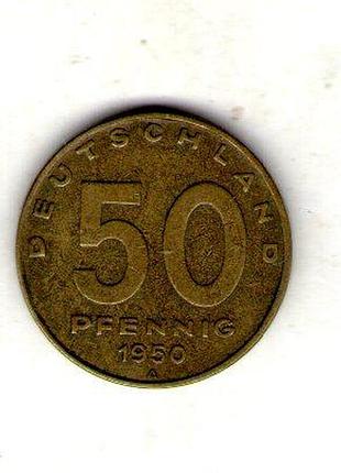 Германия штабативная республика 50 пфенигов 1950 год алюминий-бронза, 3.3g, ø 20mm no3715