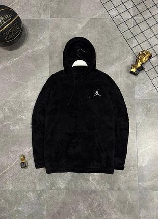 Мужской зимний худи nike jordan плюшевый черный кофта тедди найк джордан с капюшоном (b)