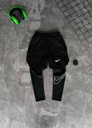 Мужские спортивные шорты nike черные с лосинами для тренировок найк l (b)