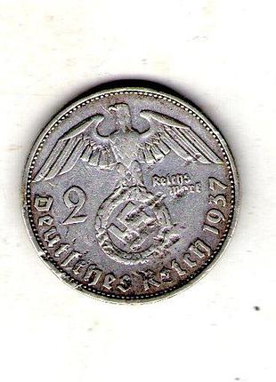 Германия - третий паркосёр 2 рейосмарки, 1937 год серебро 0.625, 8g, ø 25mm no2452