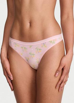 Розовые трусики victoria's secret stretch cotton high-leg scoop thong panty оригинал
